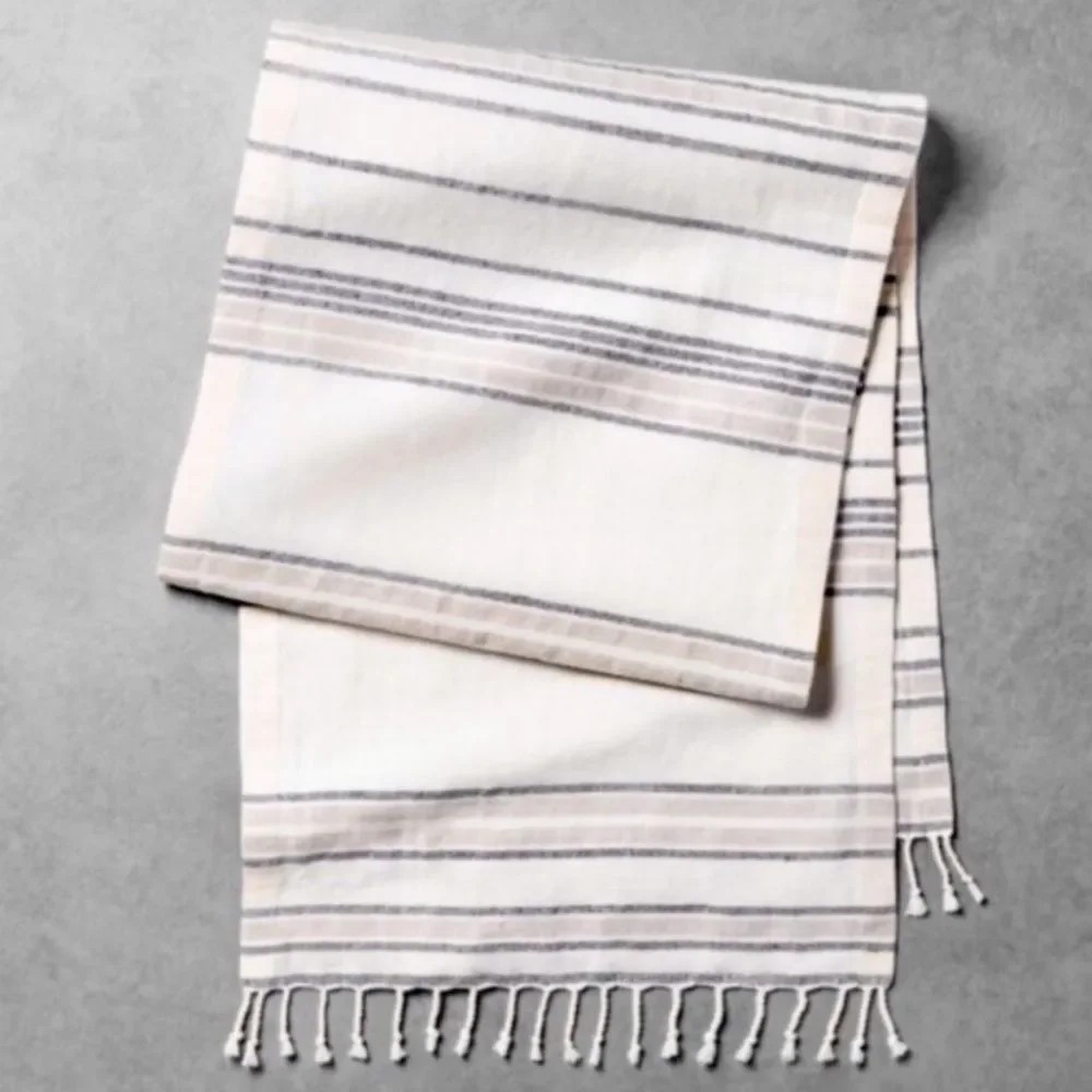 Hearth & Hand Railroad Linen Blend Striped Table Runner with fringed tassels